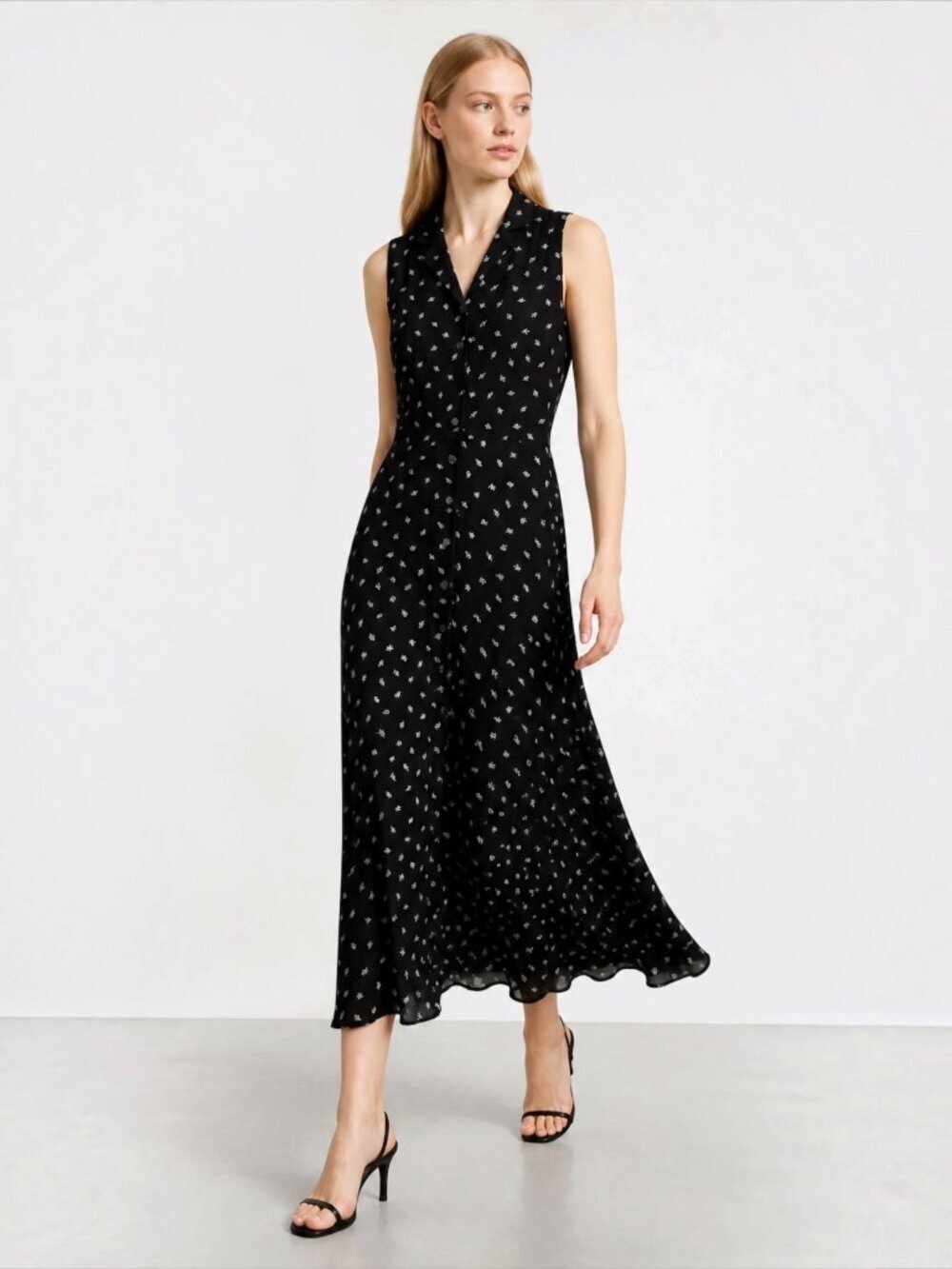 Vintage LRL Silk Button Front Maxi Dress 2 P Sleeveless CBK Minimalist 90s